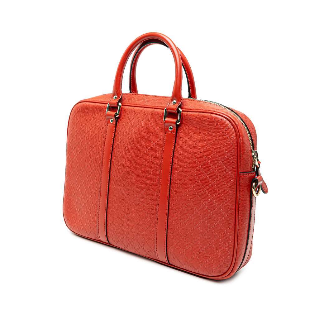 Gucci Medium Diamante Bright Leather Business Bag Red Leather Very good condition - Back View