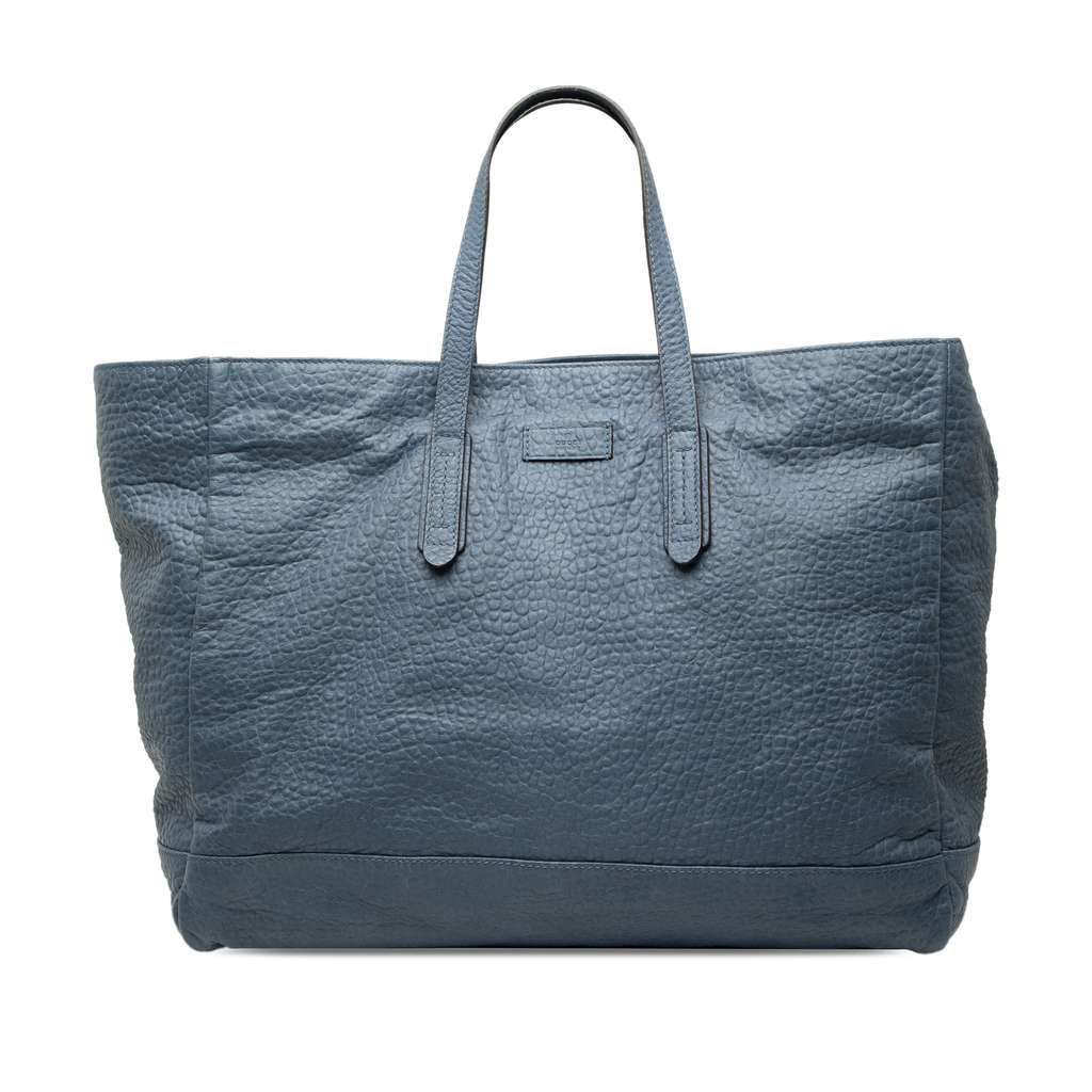 Gucci Large Grained Leather Tote Blue Leather Very good condition - Front View