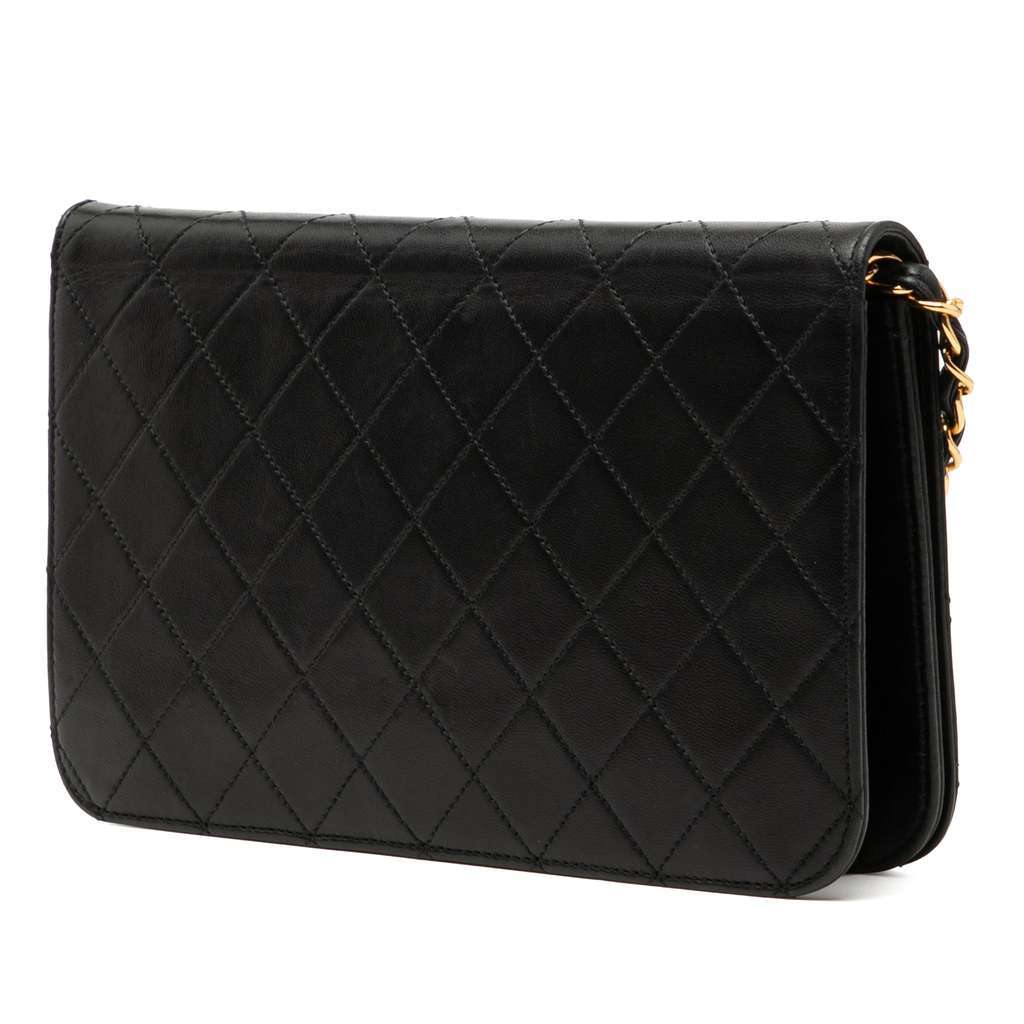 Chanel CC Quilted Lambskin Full Single Flap Black Leather Very good condition - Back View