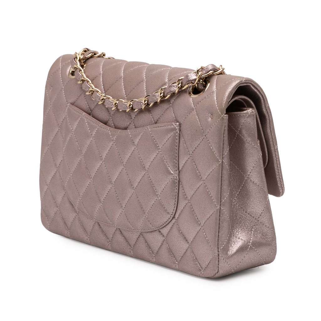 Chanel Medium Classic Iridescent Lambskin Double Flap Pink Leather Very good condition - Back View