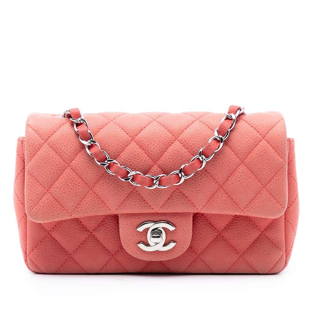 Chanel Mini Rectangular Classic Caviar Single Flap Pink Leather Very good condition - Front View