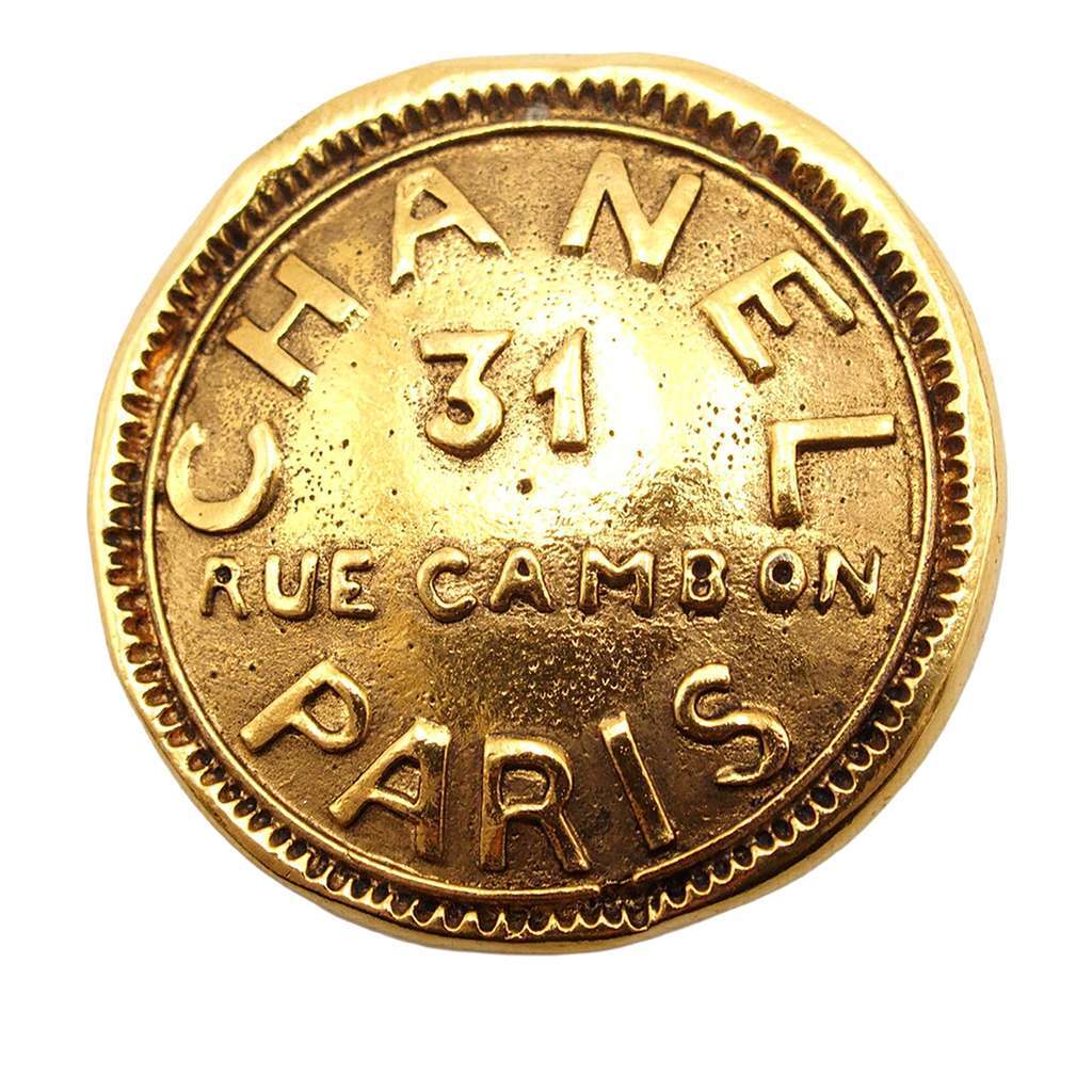 Chanel Gold Plated 31 Rue Cambon Round Clip On Earrings Gold Metal Very good condition - Back View