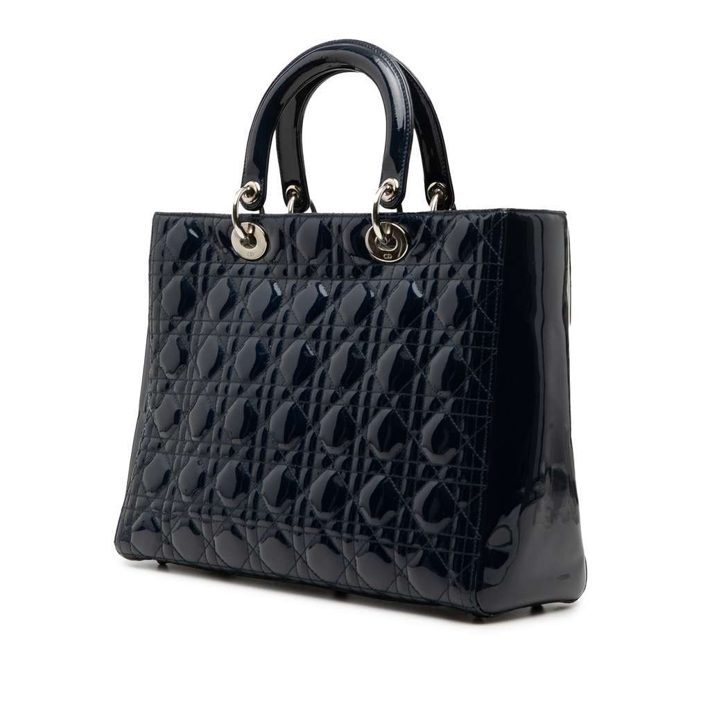 Dior Large Patent Cannage Lady Dior Blue Leather Very good condition - Back View