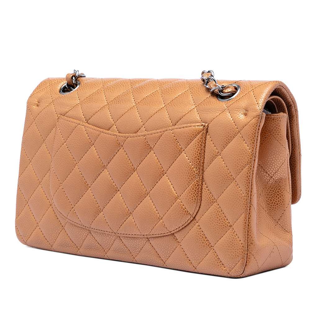 Chanel Medium Classic Metallic Caviar Double Flap Brown Leather Very good condition - Back View