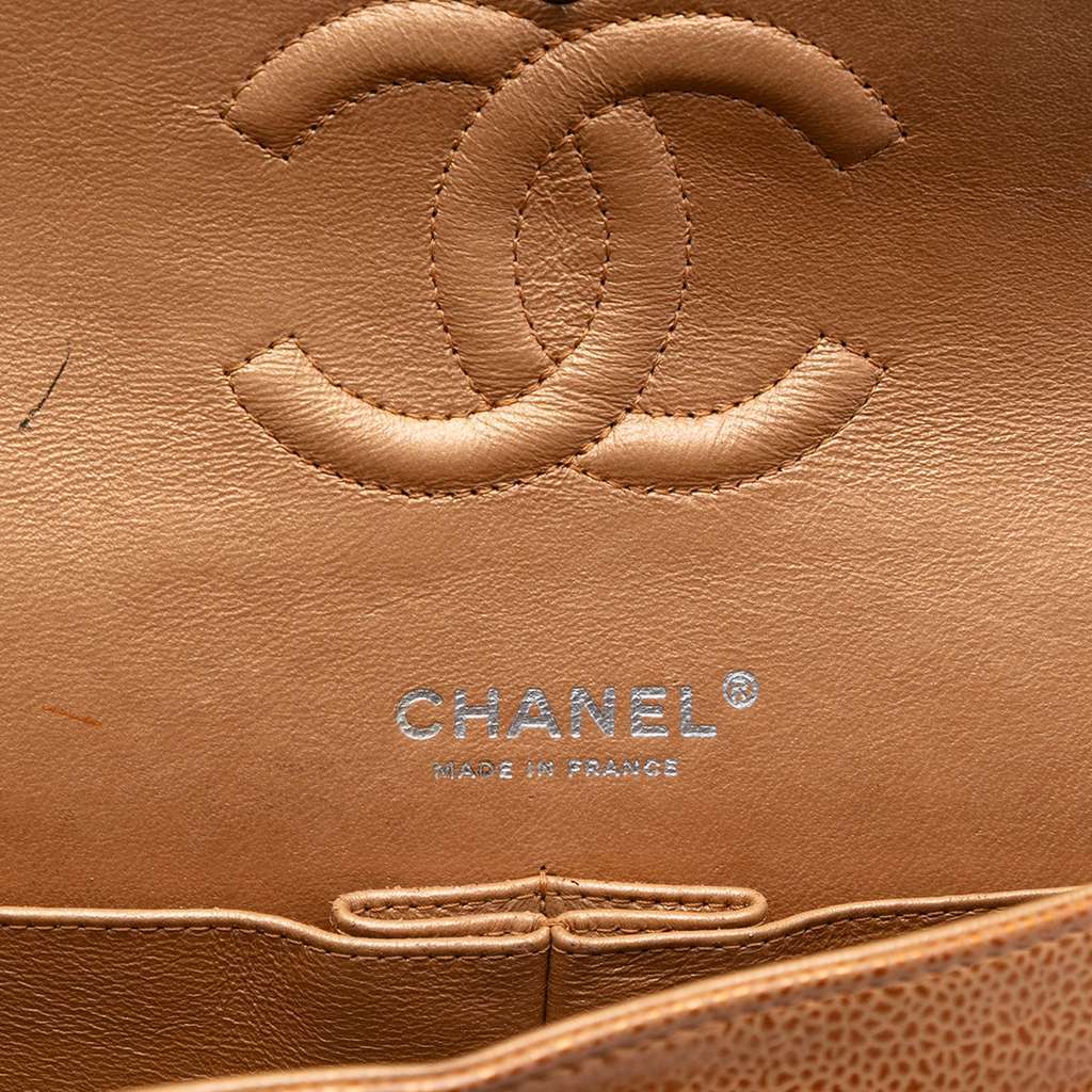 Chanel Medium Classic Metallic Caviar Double Flap Brown Leather Very good condition - Box View