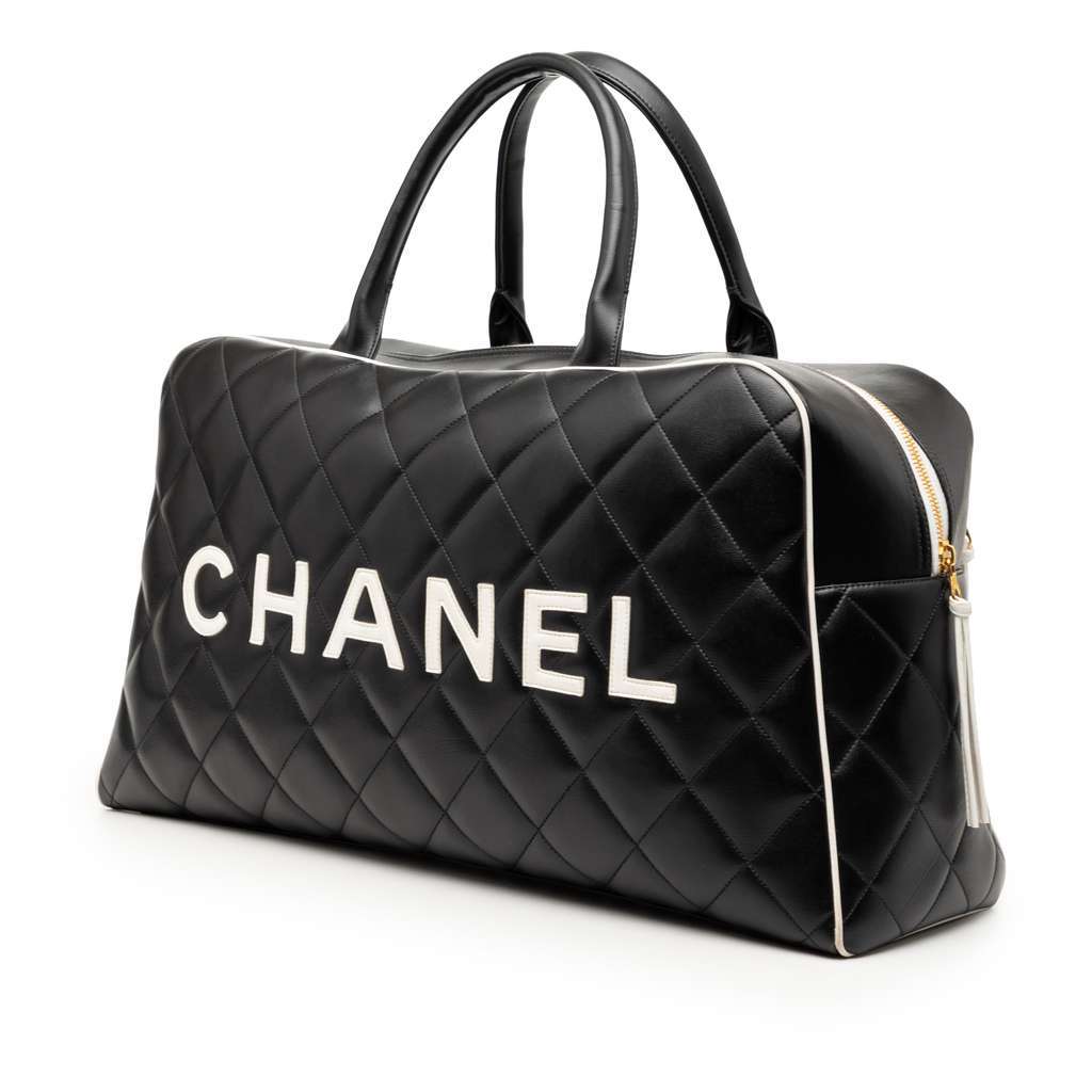Chanel Quilted Calfskin Logo Bowler Weekend Bag Black Leather Very good condition - Back View