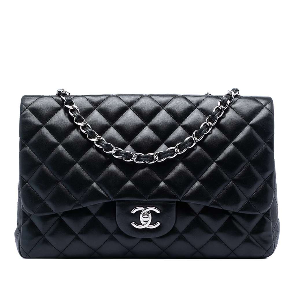 Chanel Jumbo Classic Lambskin Single Flap Black Leather Very good condition - Front View
