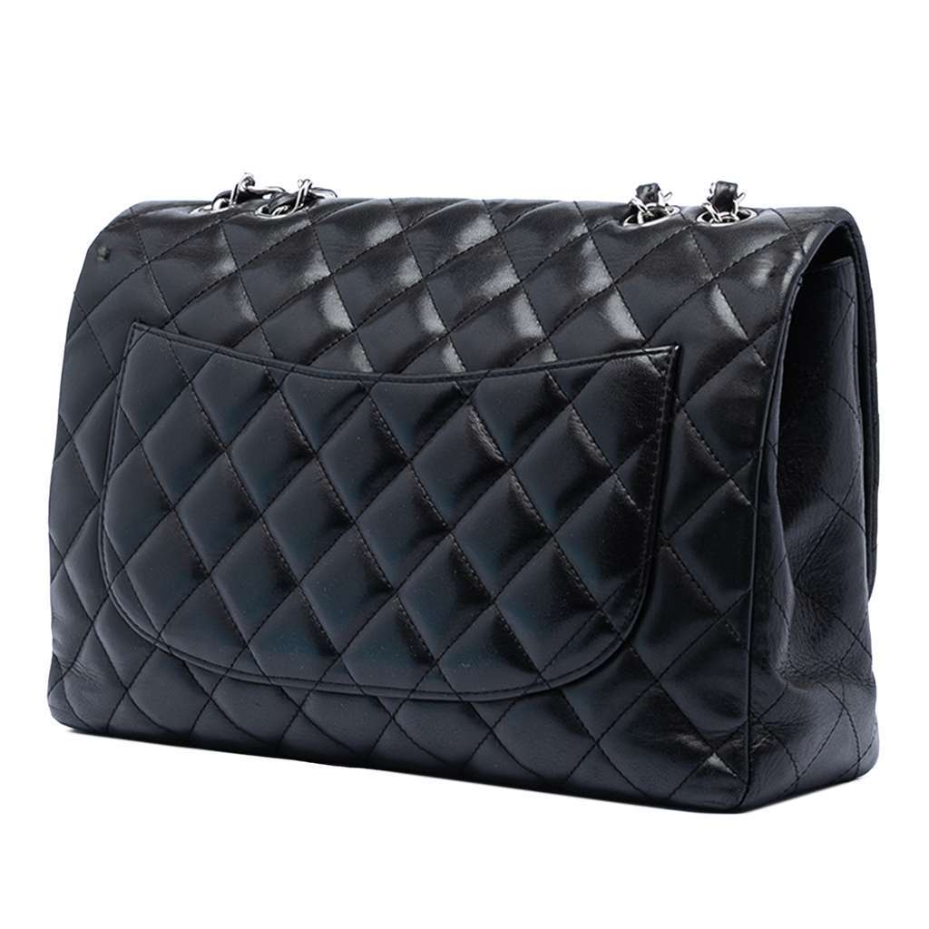 Chanel Jumbo Classic Lambskin Single Flap Black Leather Very good condition - Back View