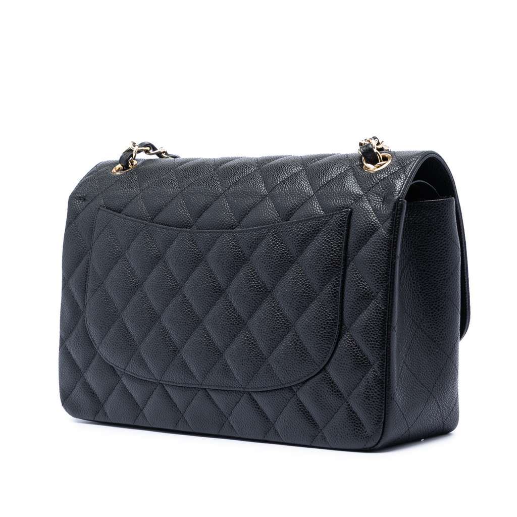 Chanel Jumbo Classic Caviar Double Flap Black Leather Very good condition - Back View