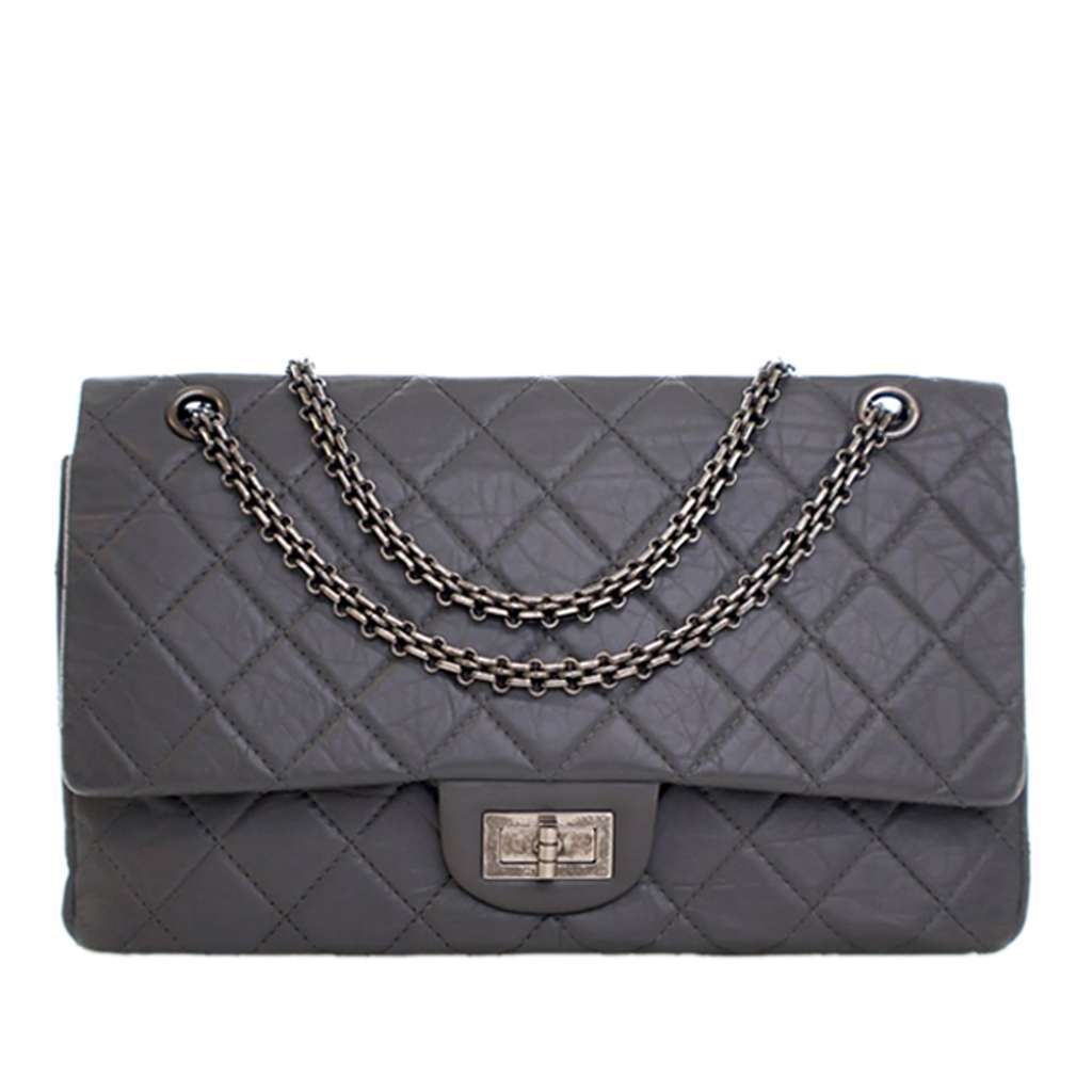 Chanel Quilted Aged Calfskin Reissue 2.55 Double Flap 227 Grey Leather Very good condition - Front View