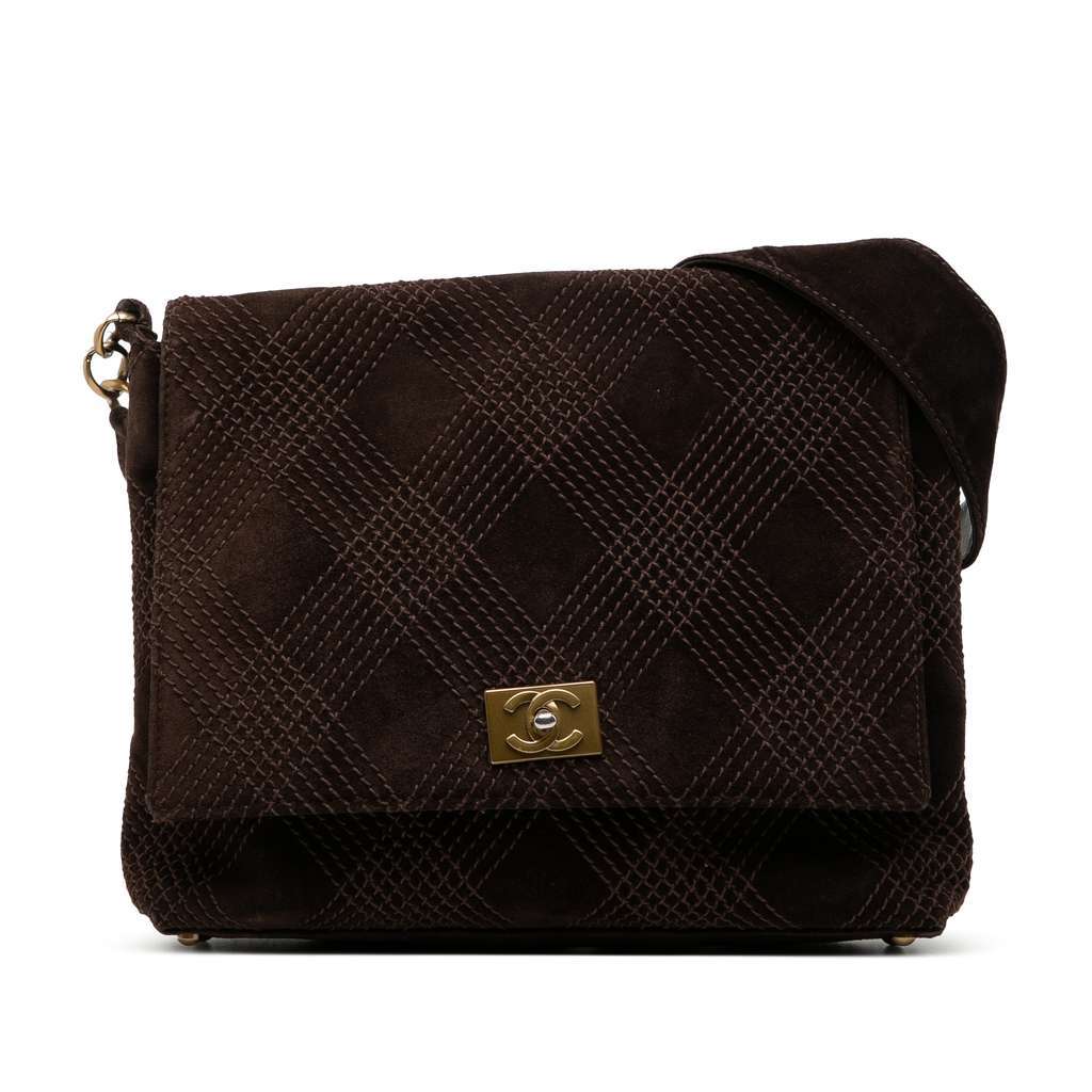 Chanel CC Suede Wild Stitch Crossbody Brown Leather Good condition - Front View