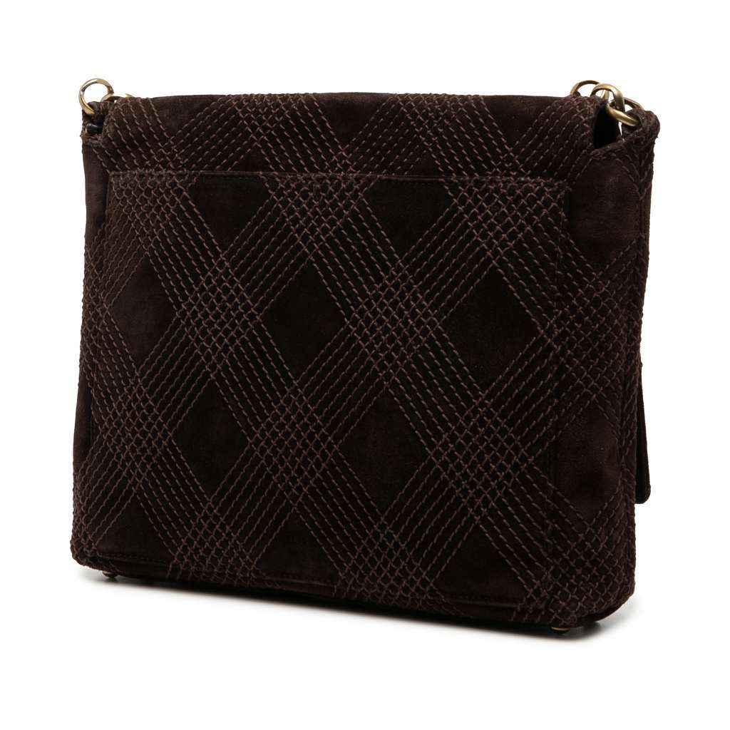 Chanel CC Suede Wild Stitch Crossbody Brown Leather Good condition - Back View