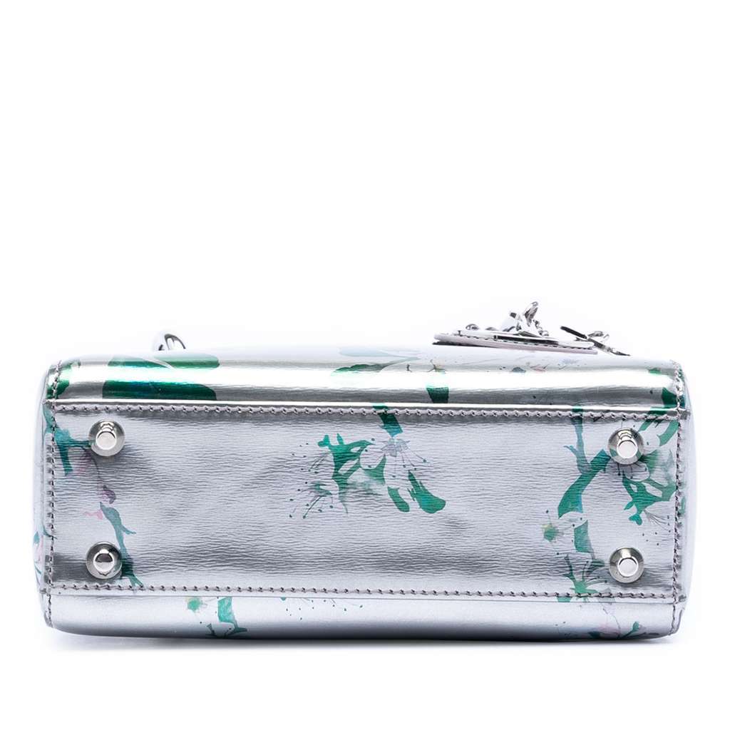 Dior Mini Metallic Lambskin Floral Printed Lady Dior Silver Leather Very good condition - Inside View