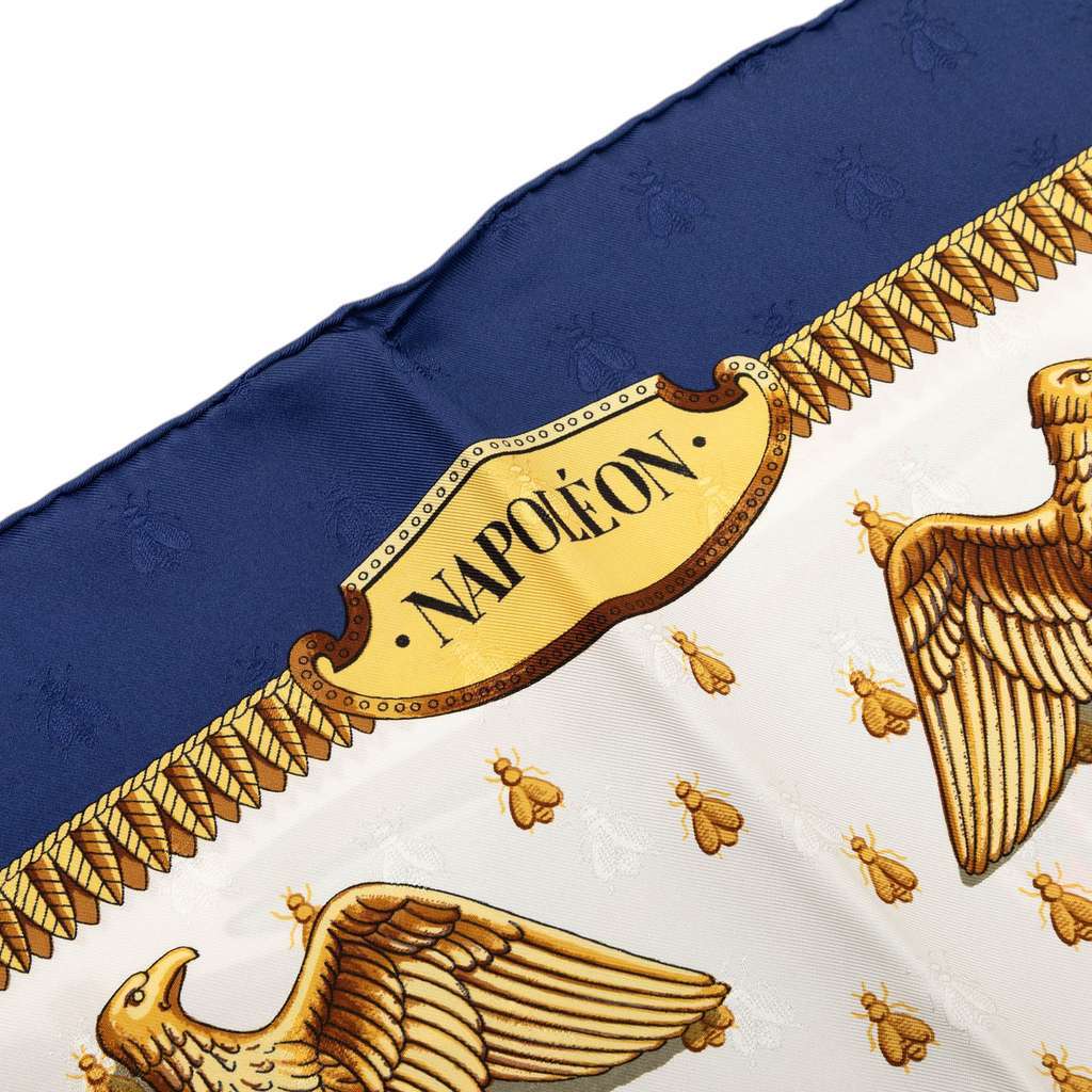 Hermès Napoleon Silk Scarf 90 White Silk Very good condition - Model View
