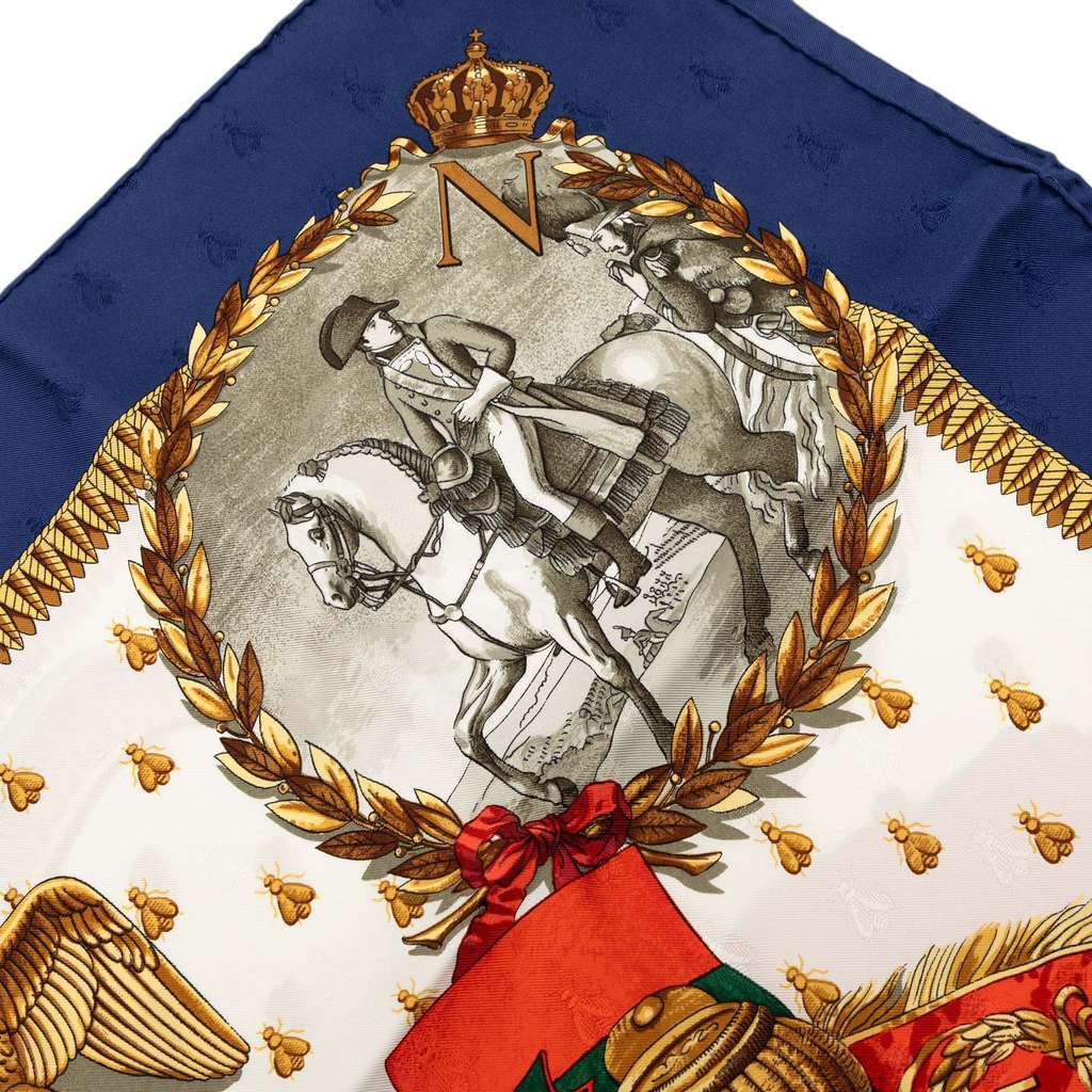 Hermès Napoleon Silk Scarf 90 White Silk Very good condition - Box View