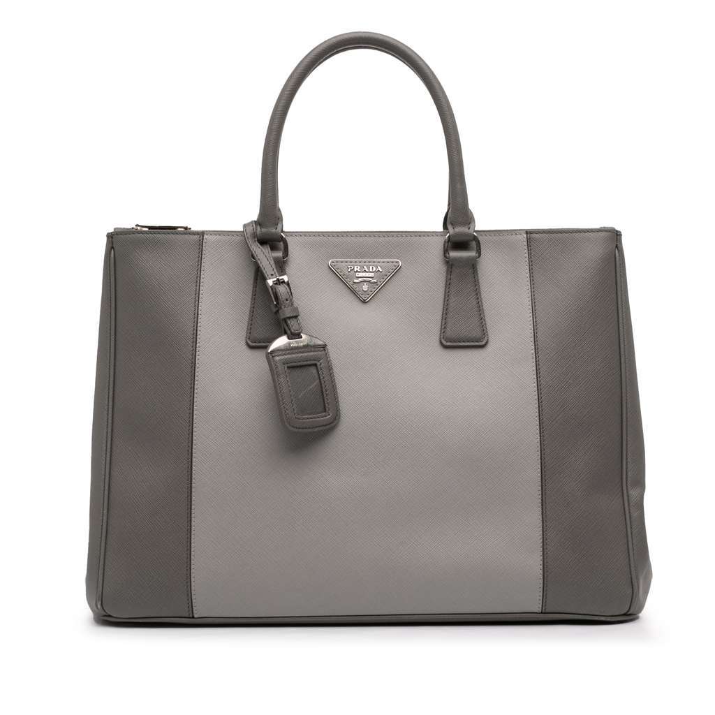 Prada Large Bicolor Saffiano Lux Galleria Double Zip Satchel Grey Leather Very good condition - Front View