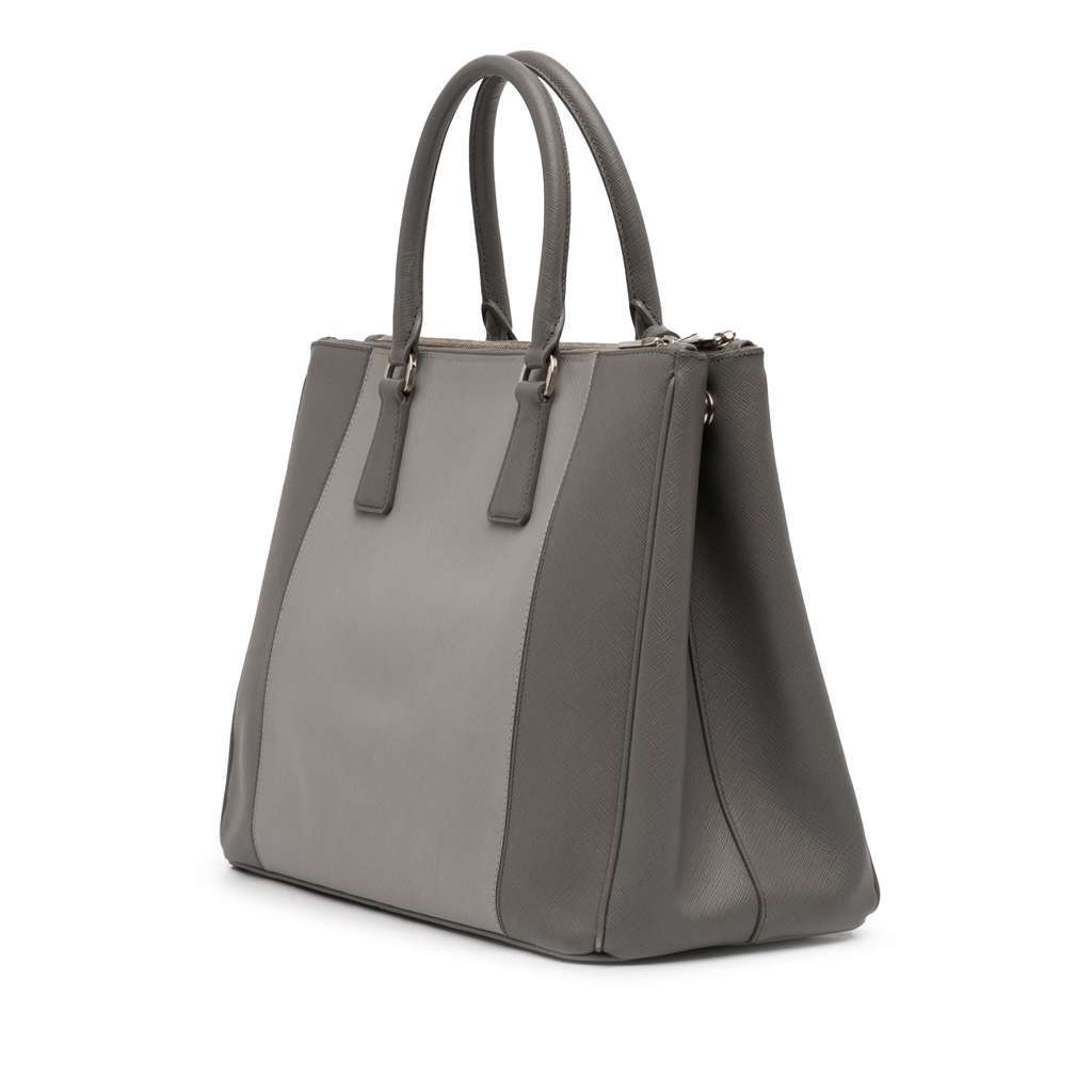 Prada Large Bicolor Saffiano Lux Galleria Double Zip Satchel Grey Leather Very good condition - Back View