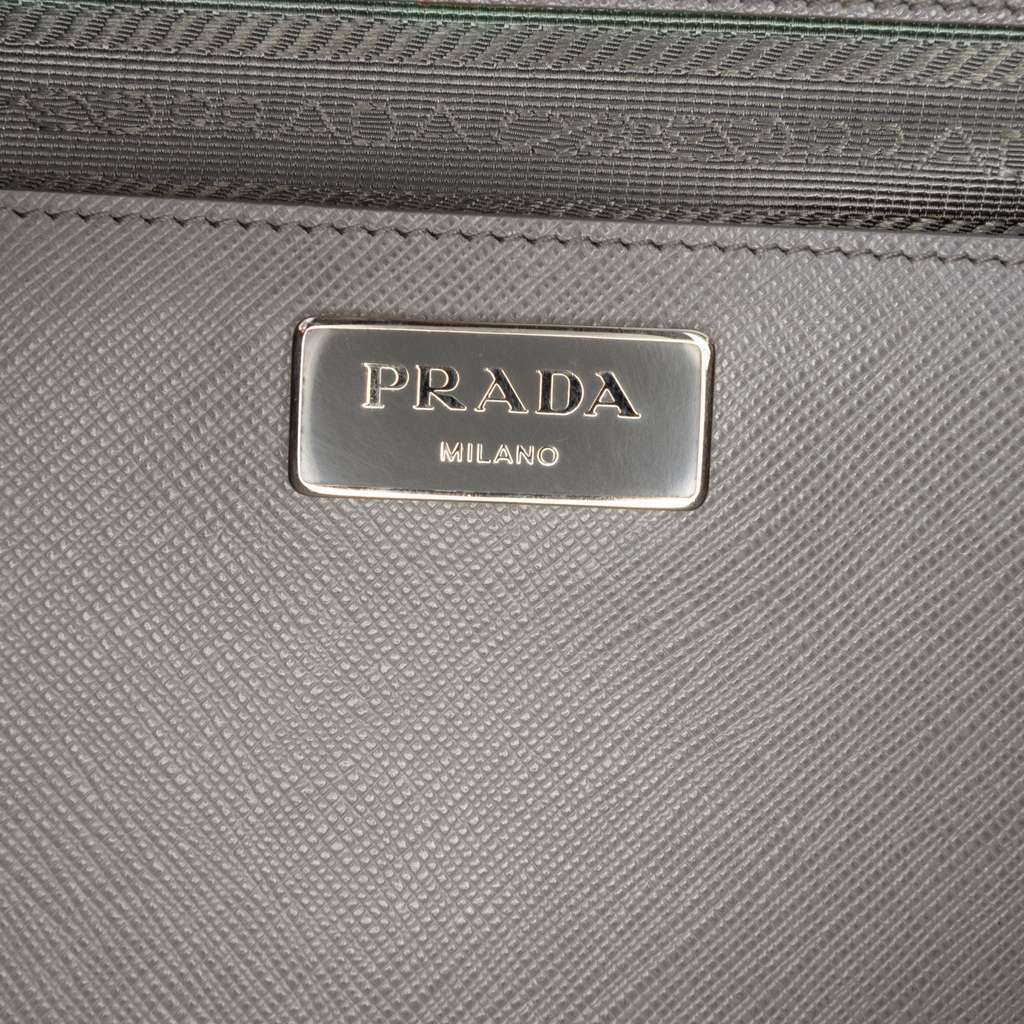 Prada Large Bicolor Saffiano Lux Galleria Double Zip Satchel Grey Leather Very good condition - Box View