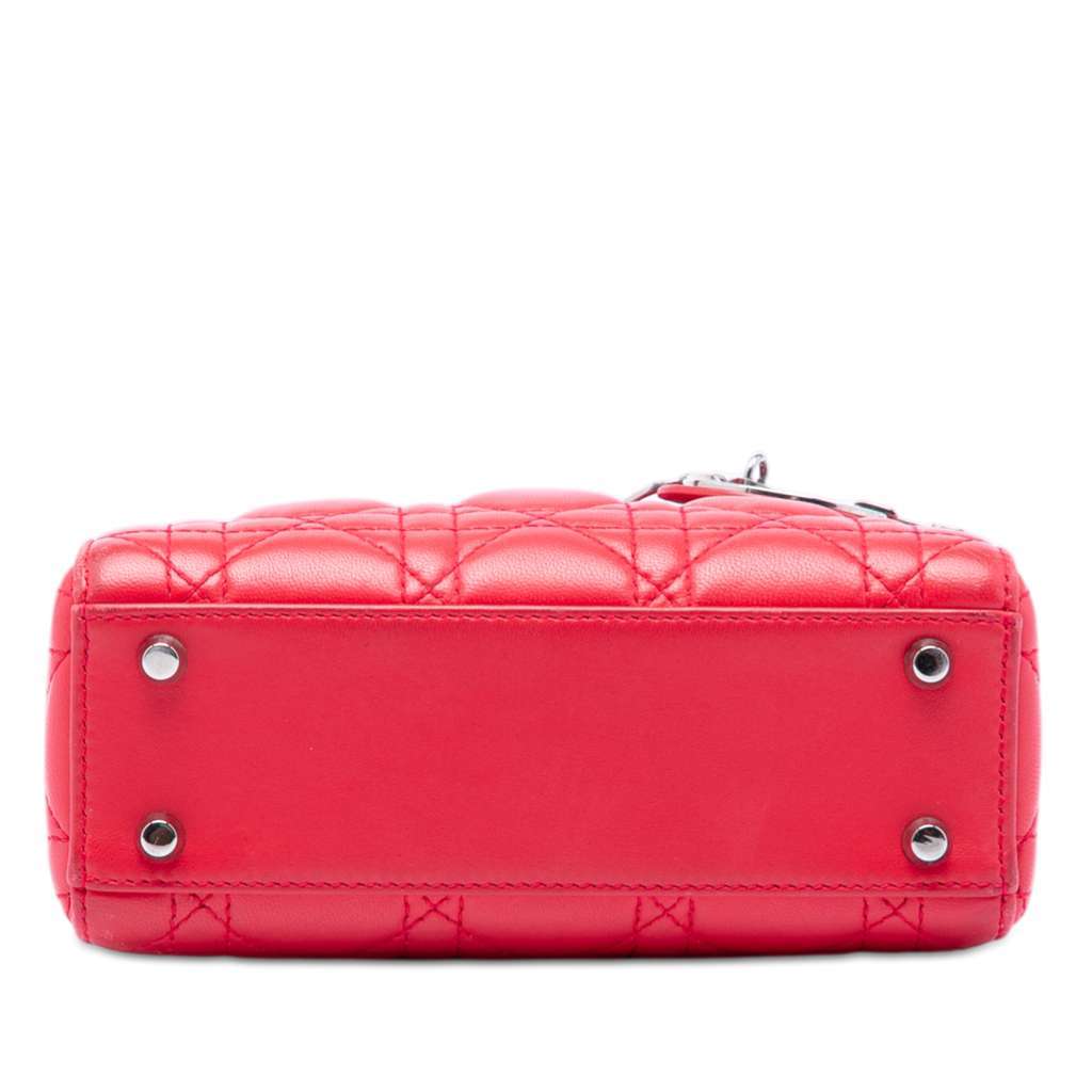 Dior Mini Lambskin Cannage Lady Dior Red Leather Very good condition - Inside View