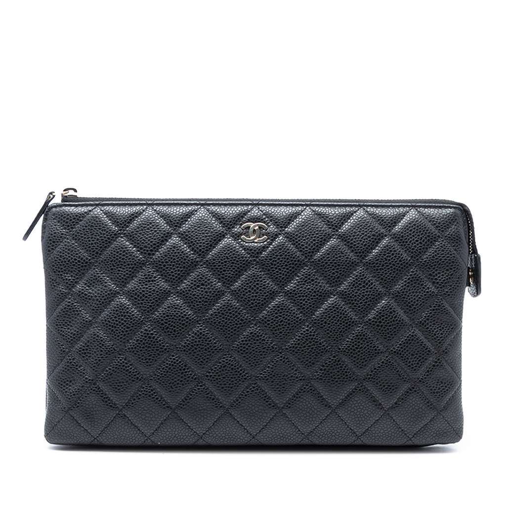 Chanel CC Quilted Caviar Zip Pouch Black Leather Very good condition - Front View