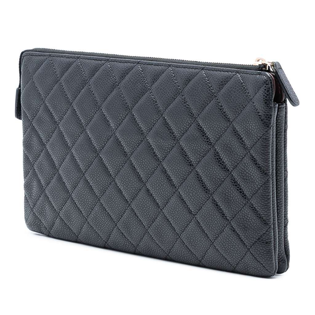 Chanel CC Quilted Caviar Zip Pouch Black Leather Very good condition - Back View
