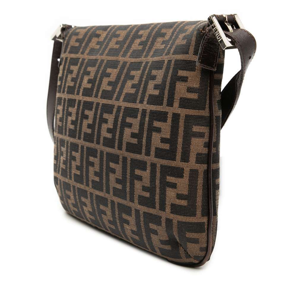 Fendi Zucca Canvas Double Flap Shoulder Bag Brown Canvas Good condition - Back View