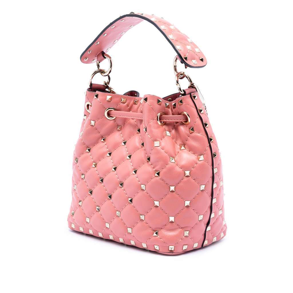 Valentino Small Leather Rockstud Spike Bucket Bag Pink Leather Very good condition - Back View