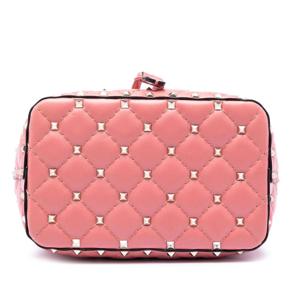 Valentino Small Leather Rockstud Spike Bucket Bag Pink Leather Very good condition - Inside View