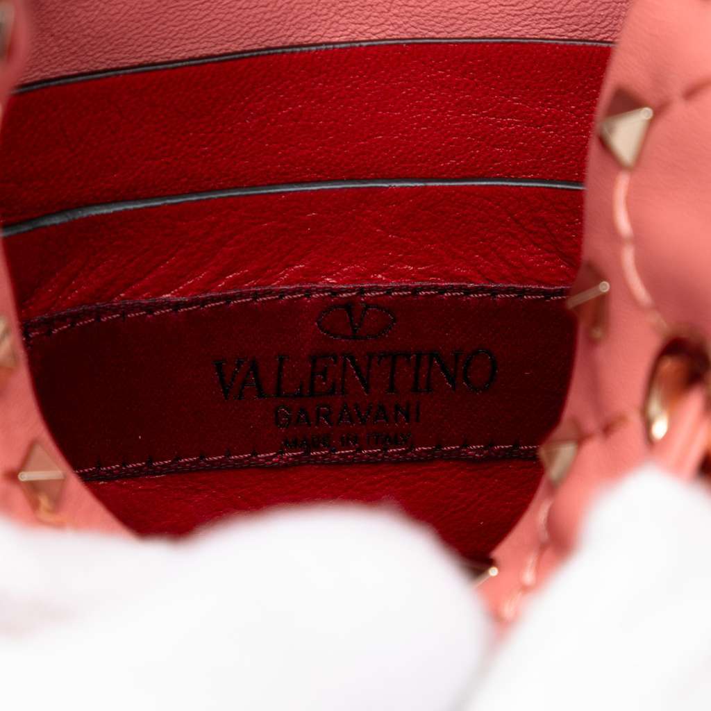 Valentino Small Leather Rockstud Spike Bucket Bag Pink Leather Very good condition - Box View