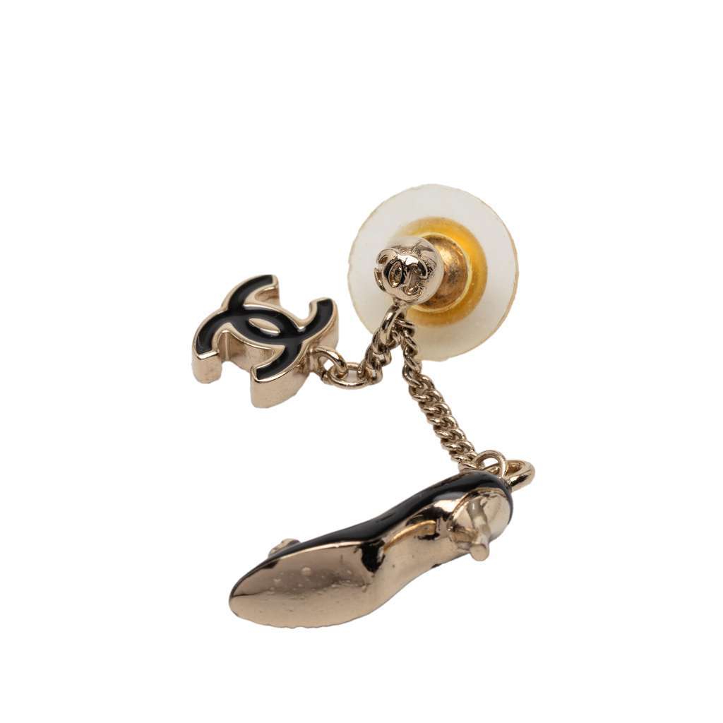 Chanel CC Gold Plated Enamel Heels Push Back Earrings Gold Metal Very good condition - Inside View