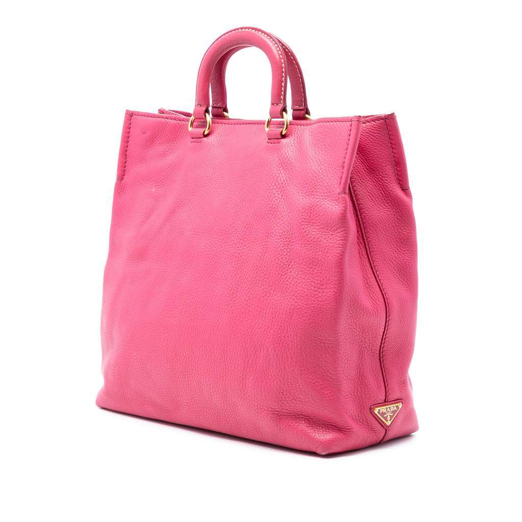 Prada Vitello Daino Embossed Canapa Logo Open Convertible Tote Pink Leather Very good - Back View
