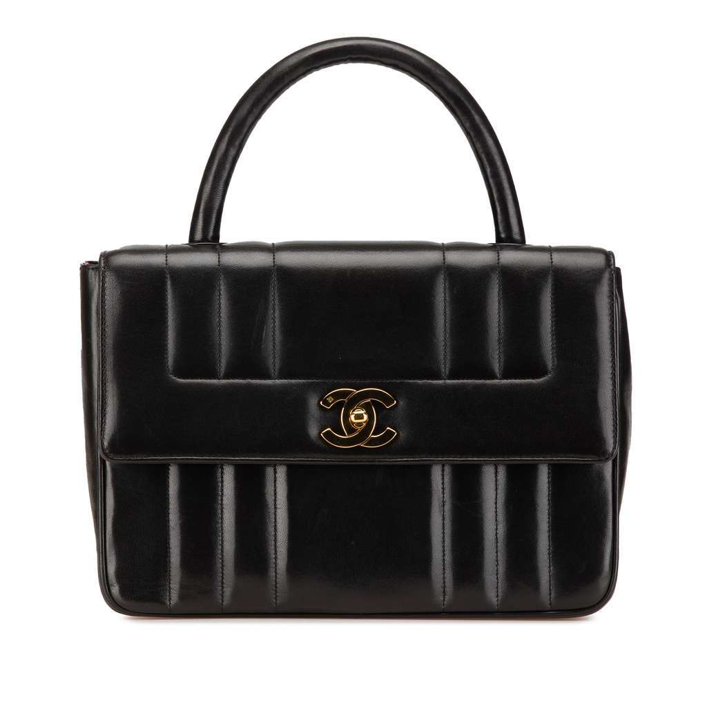 Chanel Mademoiselle Top Handle Handbag Black Leather Very good condition - Front View