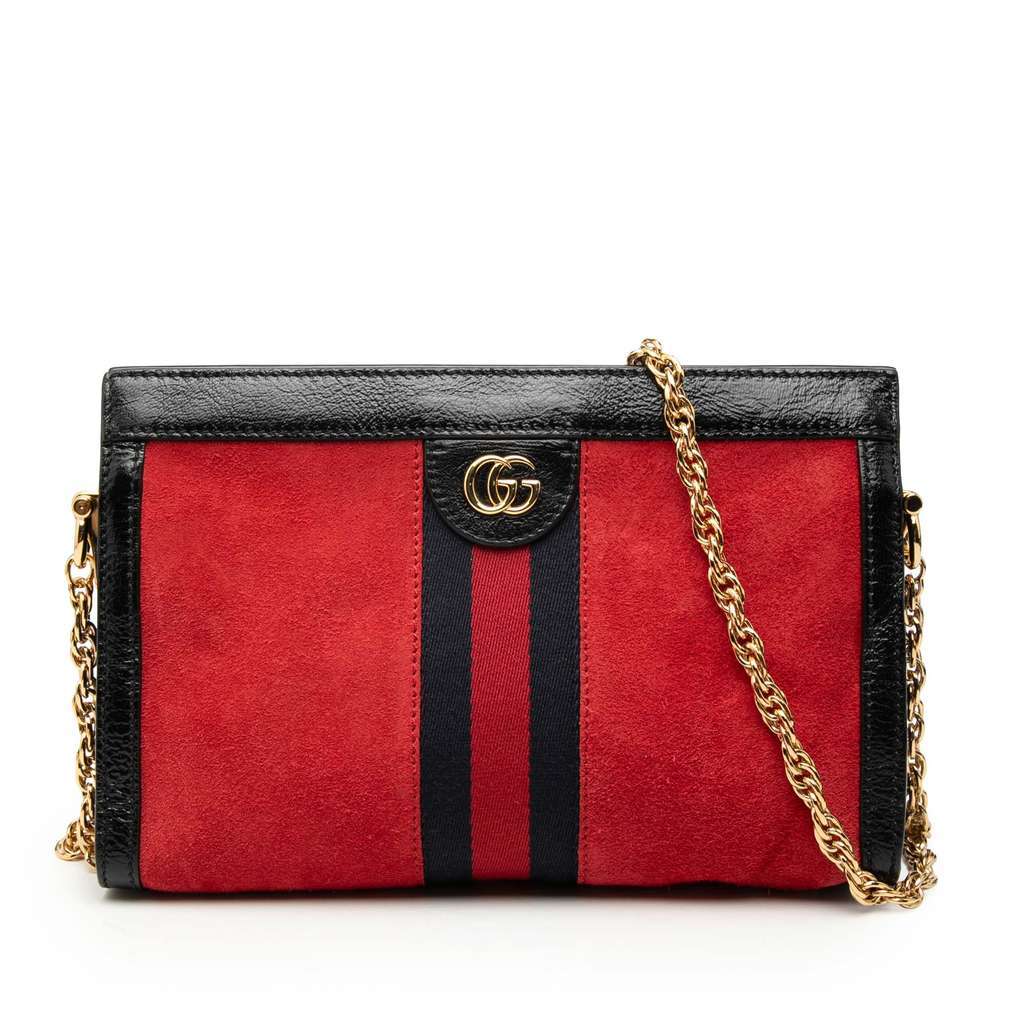 Gucci Small Suede Ophidia Chain Crossbody Red Leather Very good condition - Front View