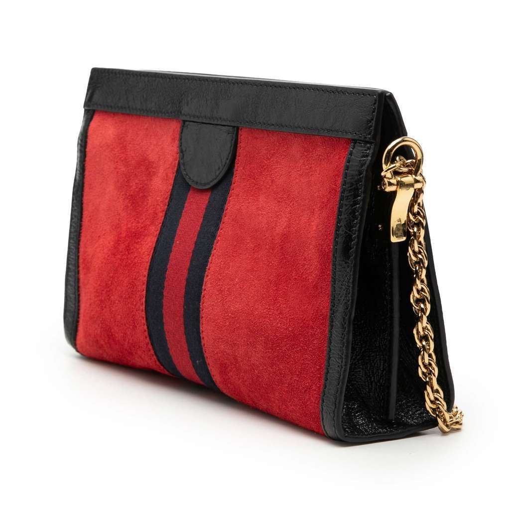 Gucci Small Suede Ophidia Chain Crossbody Red Leather Very good condition - Back View