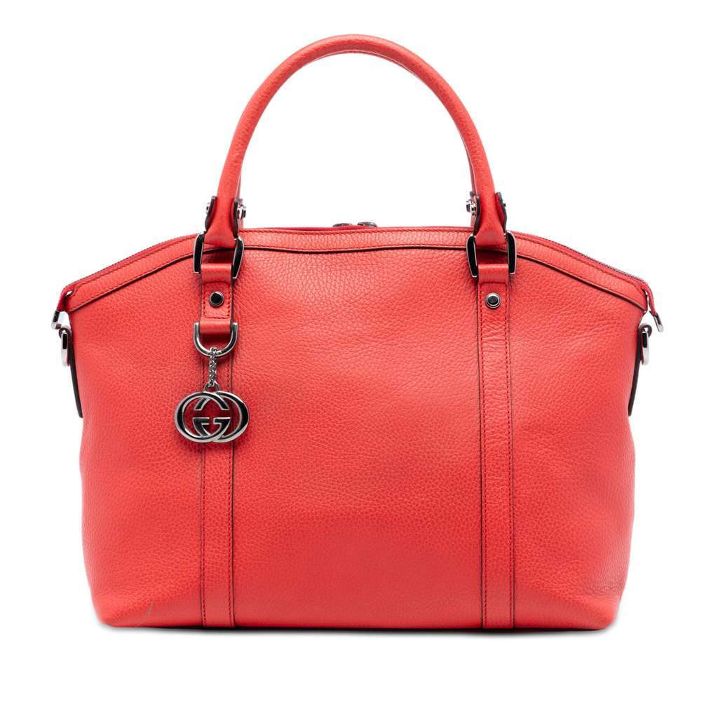 Gucci Leather GG Charm Dome Satchel Red Leather Very good - Front View