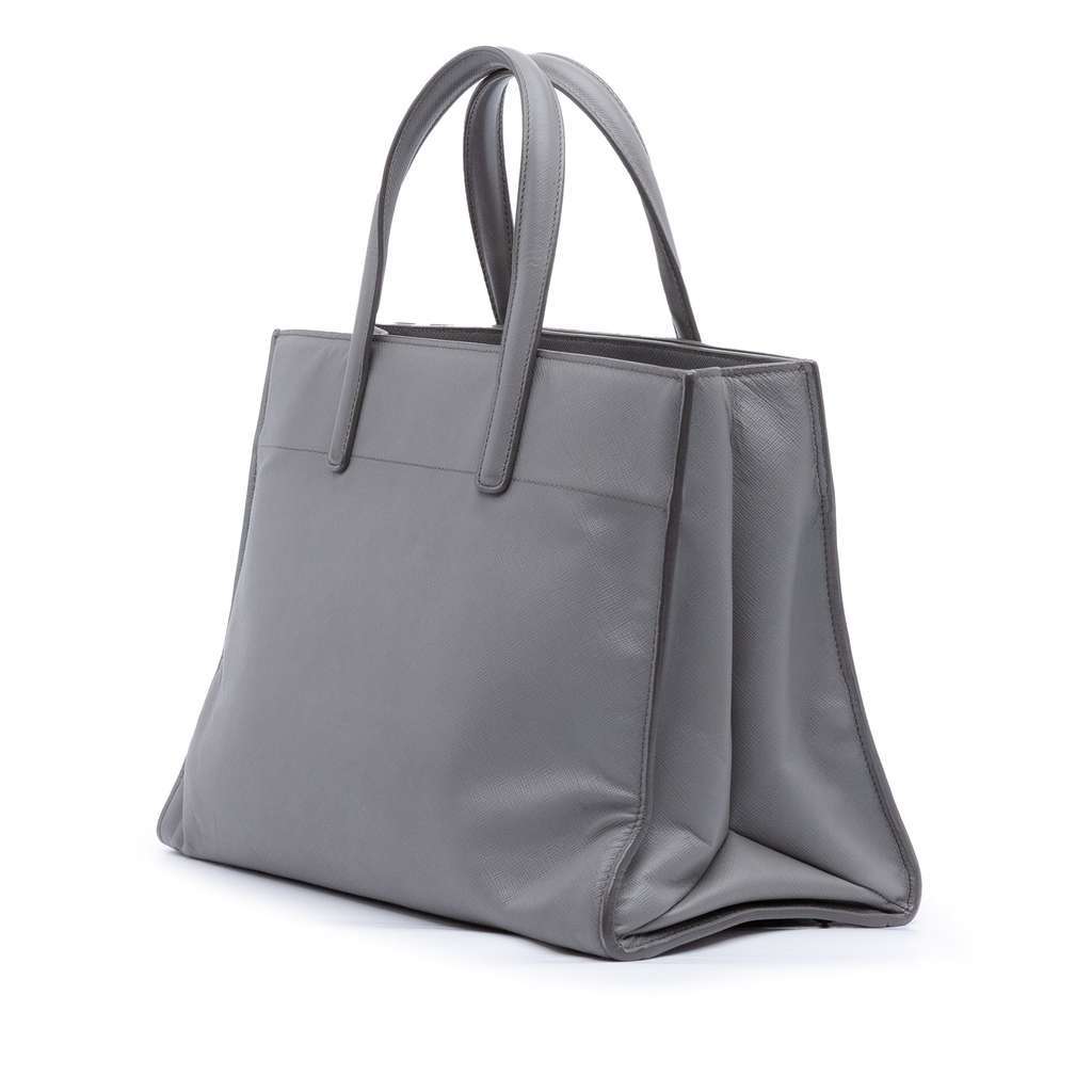 Prada Saffiano Soft Triple Pocket Tote Grey Leather Very good condition - Back View