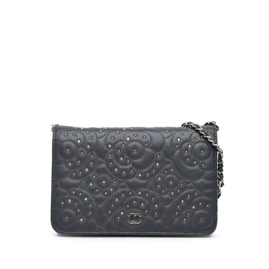 Chanel CC Studded Lambskin Camellia Wallet On Chain Black Leather Very good condition - Front View