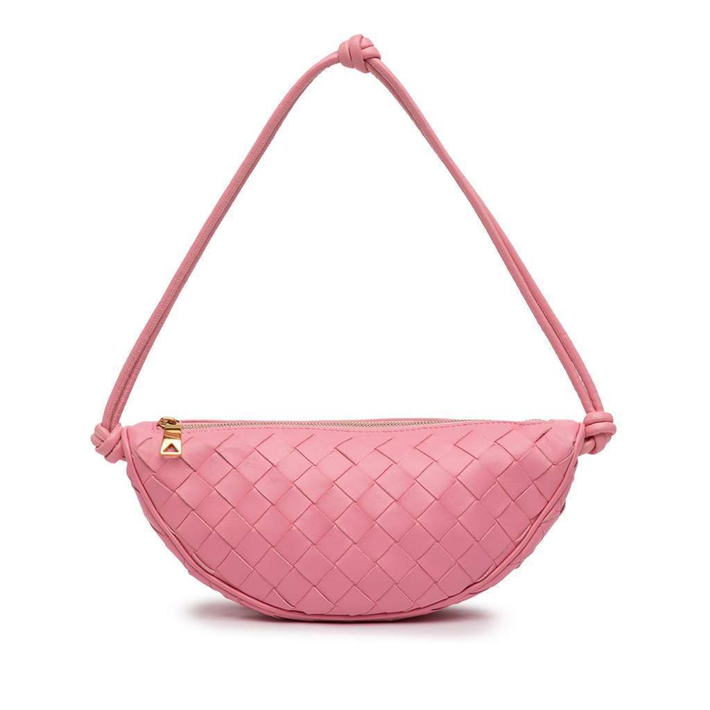 Bottega Veneta Nappa Intrecciato Half Moon Shoulder Bag Pink Leather Good condition - Front View