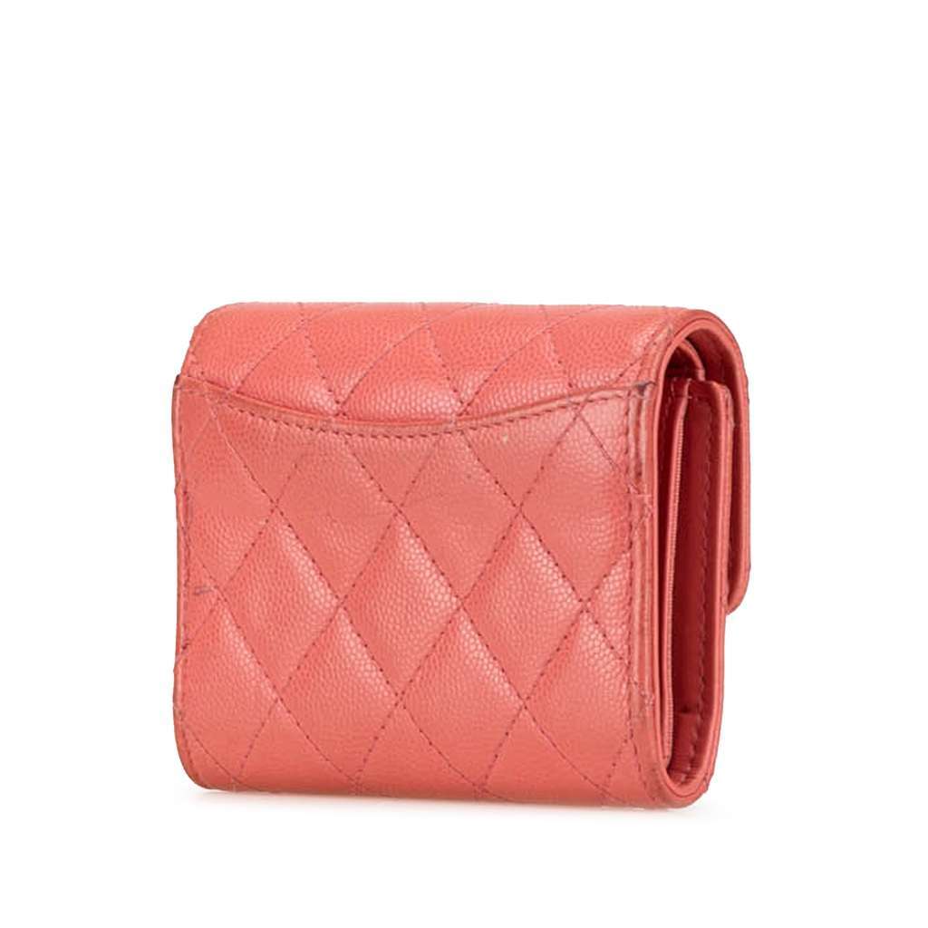 Chanel CC Quilted Caviar Trifold Wallet Pink Leather Very good condition - Back View