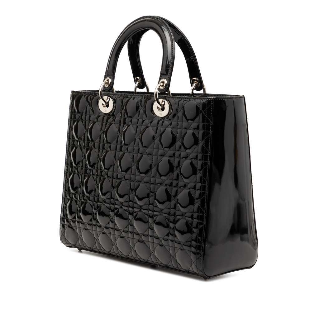 Dior Large Patent Cannage Lady Dior Black Leather Very good condition - Back View