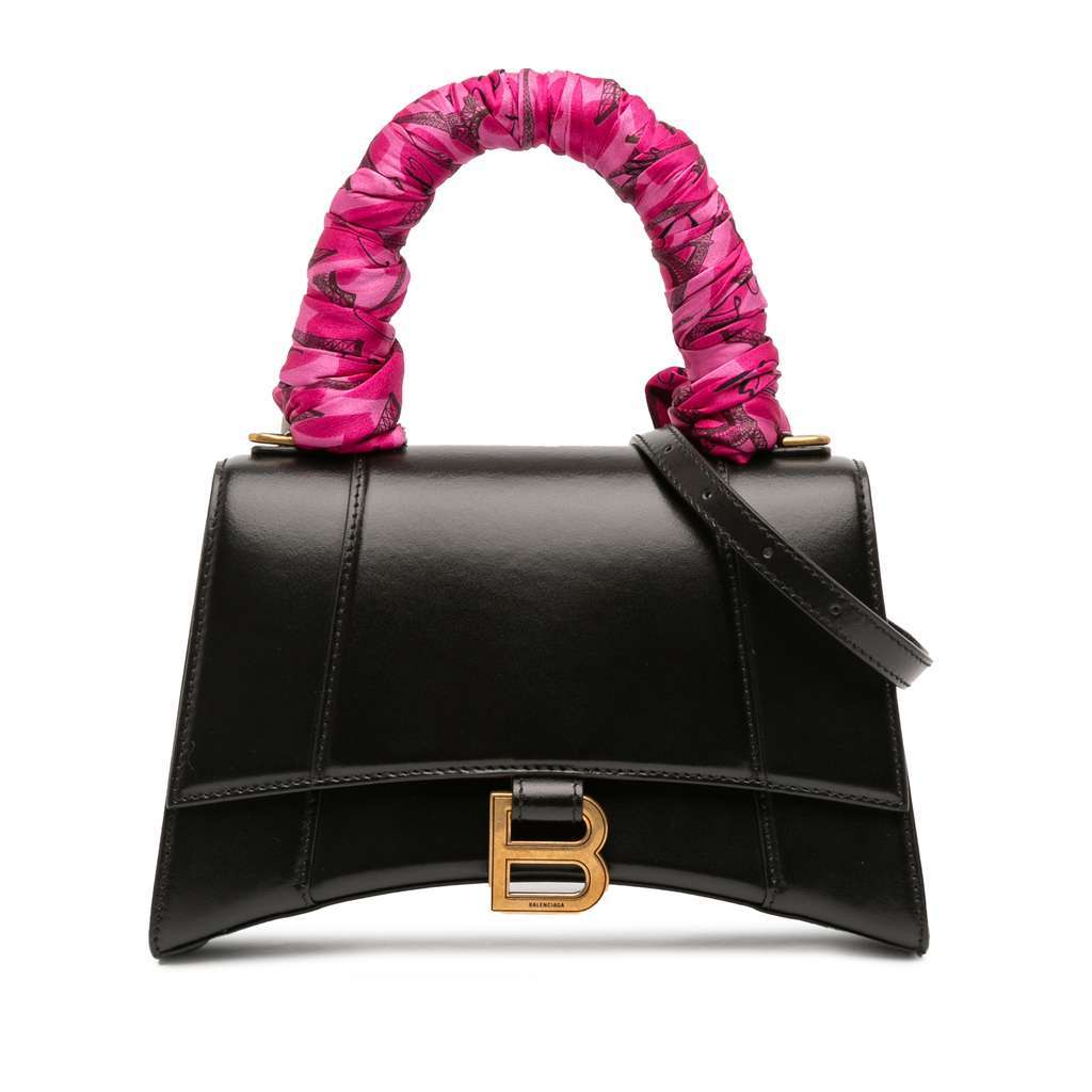 Balenciaga Small Shiny Box Calfskin Hourglass Top Handle Bag Black Leather Very good condition - Front View