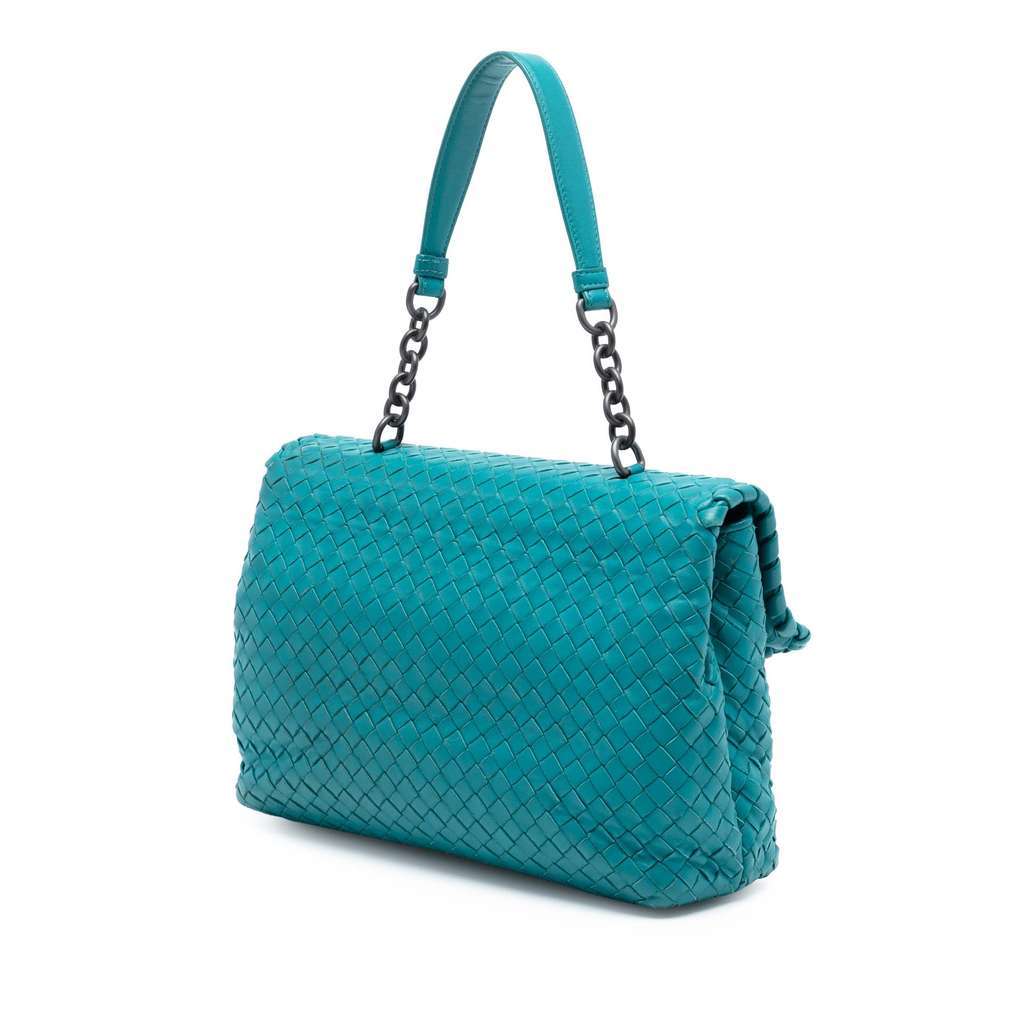 Bottega Veneta Medium Nappa Intrecciato Olimpia Shoulder Bag Blue Leather Very good condition - Back View