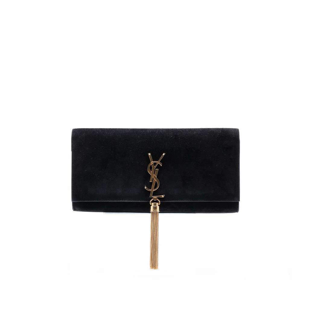 Saint Laurent Suede Monogram Kate Tassel Clutch Black Leather Very good condition - Front View