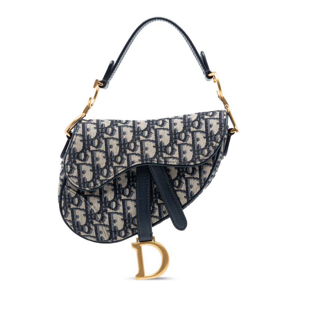 Dior Mini Oblique Canvas Saddle Bag Blue Canvas Very good condition - Front View