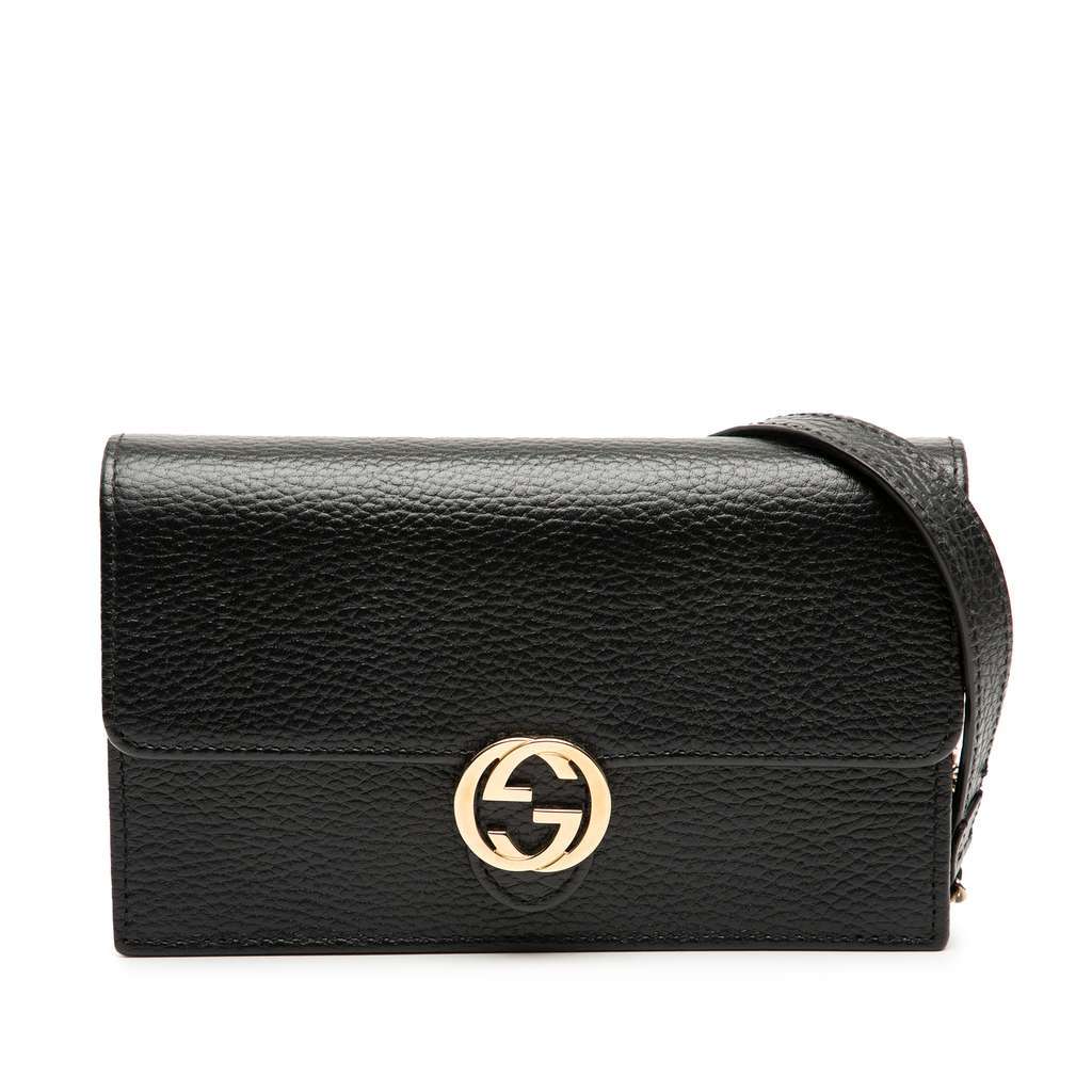 Gucci Interlocking G Dollar Calfskin Wallet on Chain Black Leather Very good condition - Front View
