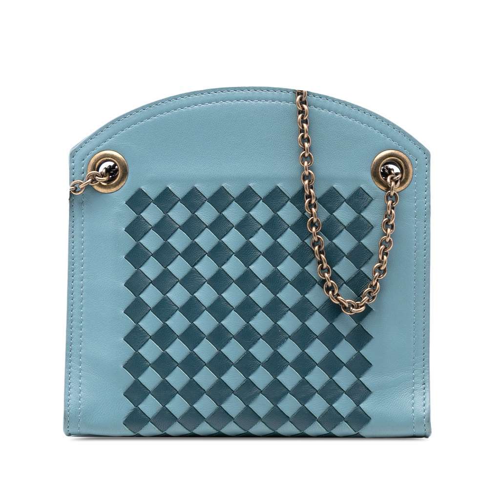 Bottega Veneta Nappa Intrecciato Chain Wallet Blue Leather Very good condition - Front View