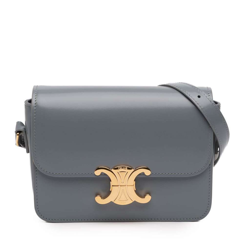 Celine Teen Shiny Calfskin Triomphe Crossbody Grey Leather Good condition - Front View