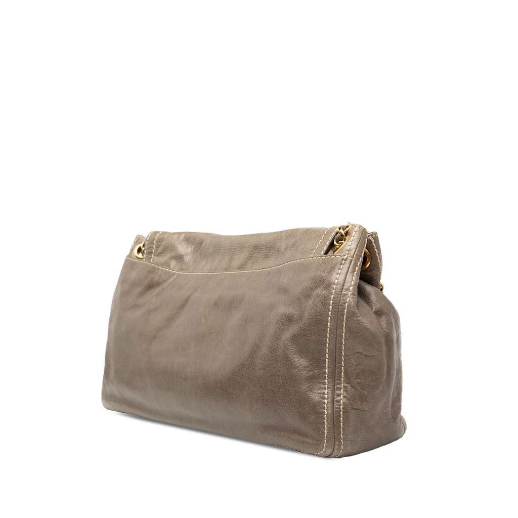 Prada Vitello Shine Push Lock Flap Shoulder Bag Brown Leather Very good condition - Back View
