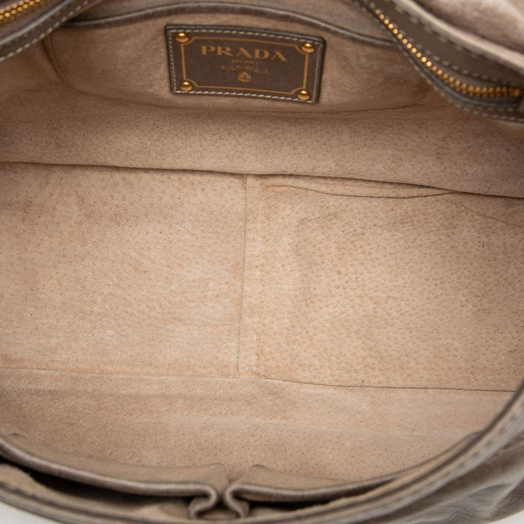 Prada Vitello Shine Push Lock Flap Shoulder Bag Brown Leather Very good condition - Model View