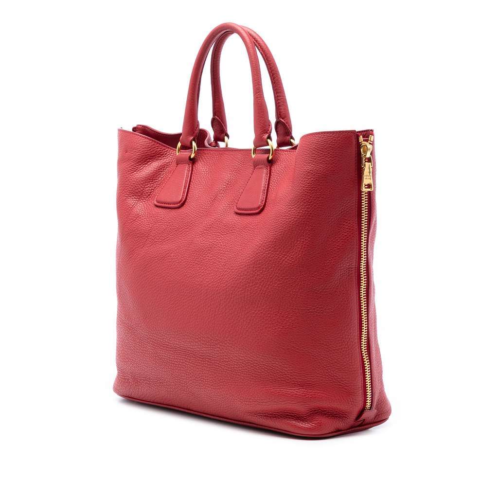 Prada Vitello Daino Side Zip Shopper Tote Red Leather Very good condition - Back View
